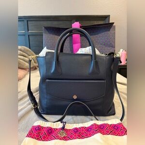 Tory Burch Soft Pebbled Leather Navy Purse